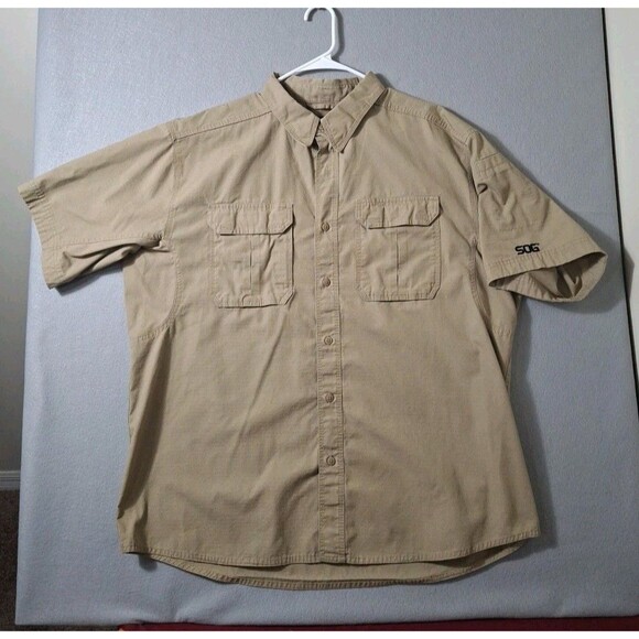 SOG Tactical Shirt Men's Extra Large Khaki Ripstop Pockets Gun Range Shooting - Picture 1 of 11